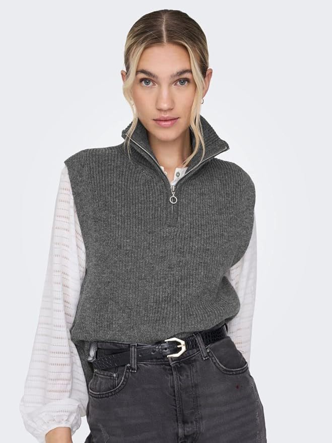 Custom Sleeveless Knit Mock Neck Zip-Up Sweater in Light Grey – ODM/OEM Women’s Sweater Manufacturer | Jubaodi