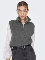 Custom Sleeveless Knit Mock Neck Zip-Up Sweater in Light Grey – ODM/OEM Women’s Sweater Manufacturer | Jubaodi