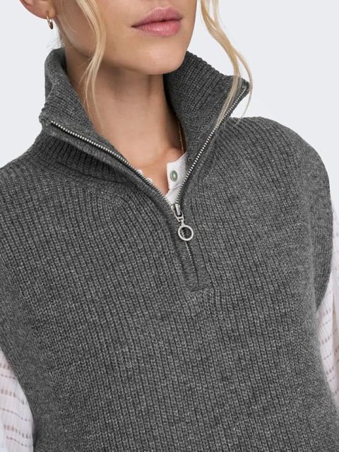 Custom Sleeveless Knit Mock Neck Zip-Up Sweater in Light Grey – ODM/OEM Women’s Sweater Manufacturer | Jubaodi