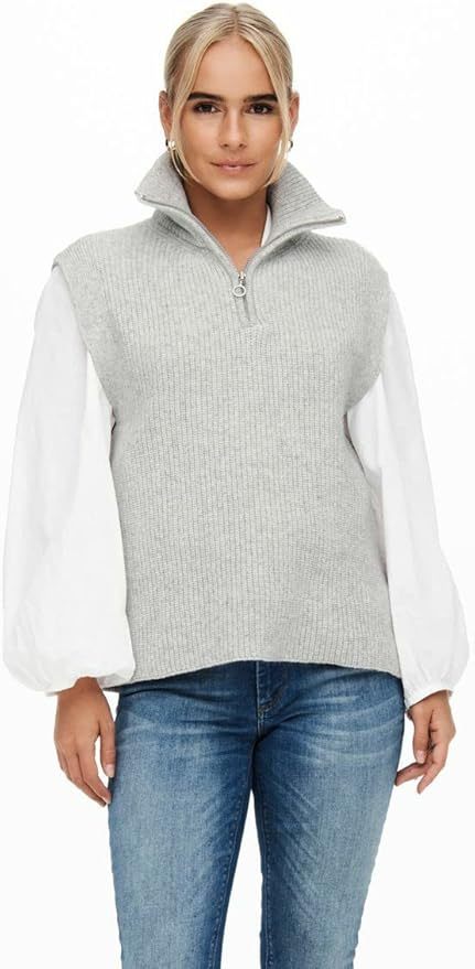 Custom Sleeveless Knit Mock Neck Zip-Up Sweater in Light Grey – ODM/OEM Women’s Sweater Manufacturer | Jubaodi