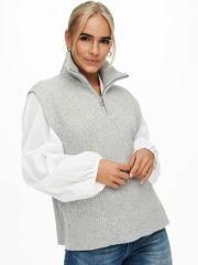 Custom Sleeveless Knit Mock Neck Zip-Up Sweater in Light Grey – ODM/OEM Women’s Sweater Manufacturer | Jubaodi