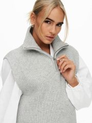 Custom Sleeveless Knit Mock Neck Zip-Up Sweater in Light Grey – ODM/OEM Women’s Sweater Manufacturer | Jubaodi