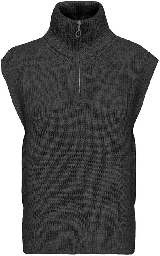 Custom Sleeveless Knit Mock Neck Zip-Up Sweater in Light Grey – ODM/OEM Women’s Sweater Manufacturer | Jubaodi