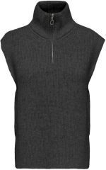 Custom Sleeveless Knit Mock Neck Zip-Up Sweater in Light Grey – ODM/OEM Women’s Sweater Manufacturer | Jubaodi