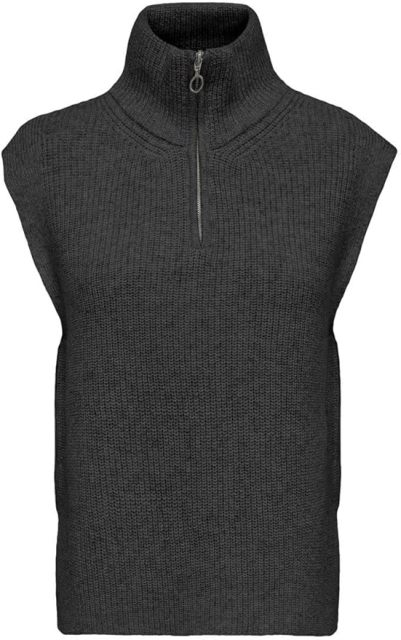Custom Sleeveless Knit Mock Neck Zip-Up Sweater in Light Grey – ODM/OEM Women’s Sweater Manufacturer | Jubaodi