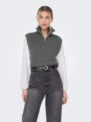 Custom Sleeveless Knit Mock Neck Zip-Up Sweater in Light Grey – ODM/OEM Women’s Sweater Manufacturer | Jubaodi