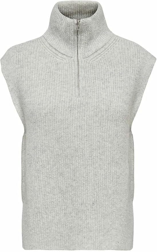 Custom Sleeveless Knit Mock Neck Zip-Up Sweater in Light Grey – ODM/OEM Women’s Sweater Manufacturer | Jubaodi