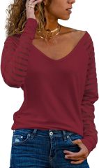 Custom V-Neck Striped Sleeve Top in White – ODM/OEM Women’s Top Manufacturer | Jubaodi