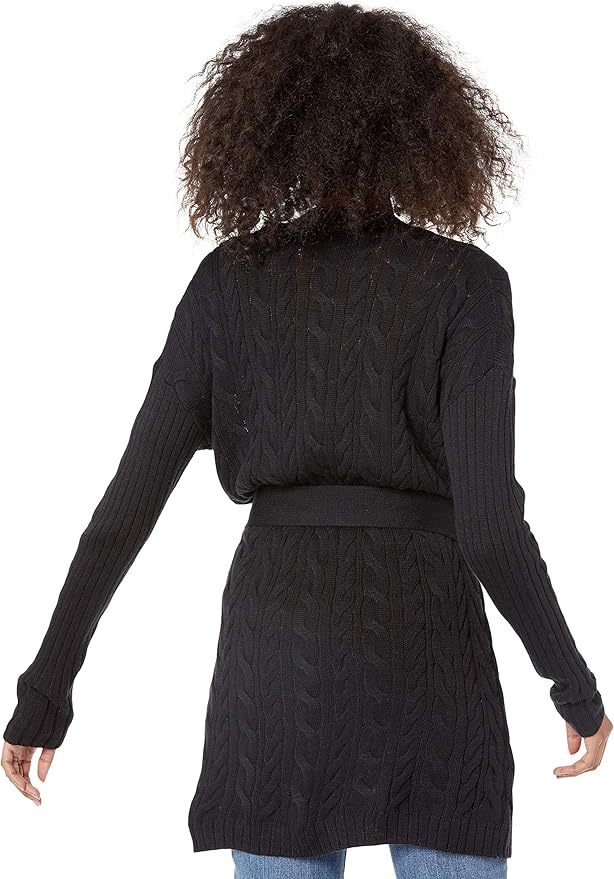 Custom Design Cable Knit Belted Cardigan in Black – ODM/OEM Women’s Cardigan Manufacturer | Jubaodi
