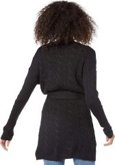 Custom Design Cable Knit Belted Cardigan in Black – ODM/OEM Women’s Cardigan Manufacturer | Jubaodi
