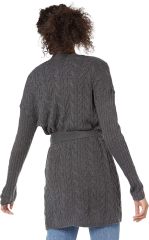 Custom Design Cable Knit Belted Cardigan in Black – ODM/OEM Women’s Cardigan Manufacturer | Jubaodi