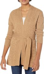 Custom Design Cable Knit Belted Cardigan in Black – ODM/OEM Women’s Cardigan Manufacturer | Jubaodi