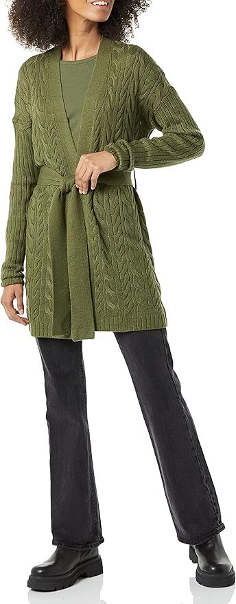 Custom Design Cable Knit Belted Cardigan in Black – ODM/OEM Women’s Cardigan Manufacturer | Jubaodi