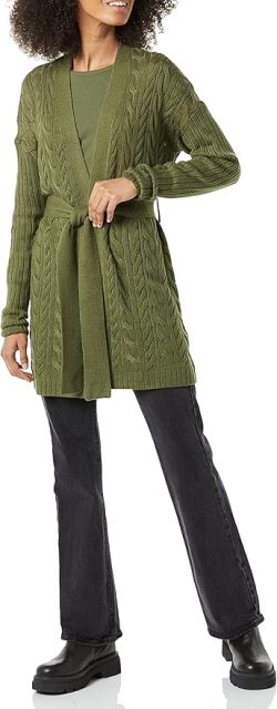 Custom Design Cable Knit Belted Cardigan in Black – ODM/OEM Women’s Cardigan Manufacturer | Jubaodi