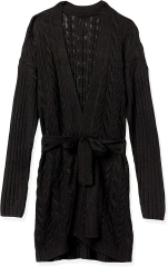 Custom Design Cable Knit Belted Cardigan in Black – ODM/OEM Women’s Cardigan Manufacturer | Jubaodi