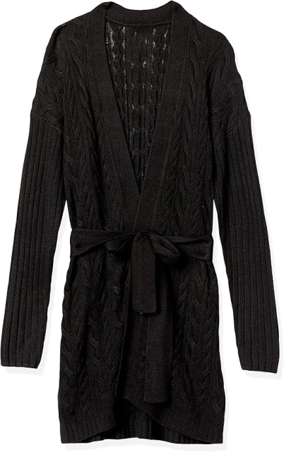 Custom Design Cable Knit Belted Cardigan in Black – ODM/OEM Women’s Cardigan Manufacturer | Jubaodi