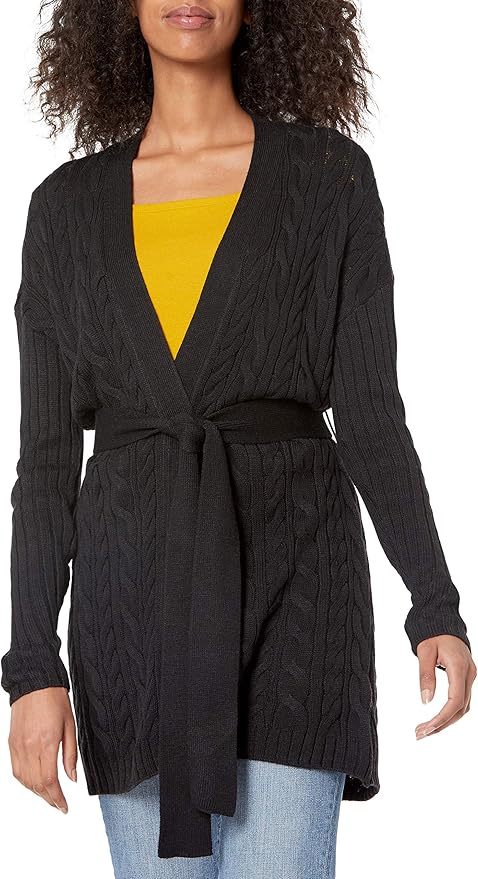 Custom Design Cable Knit Belted Cardigan in Black – ODM/OEM Women’s Cardigan Manufacturer | Jubaodi