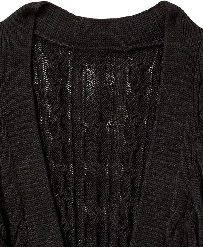 Custom Design Cable Knit Belted Cardigan in Black – ODM/OEM Women’s Cardigan Manufacturer | Jubaodi