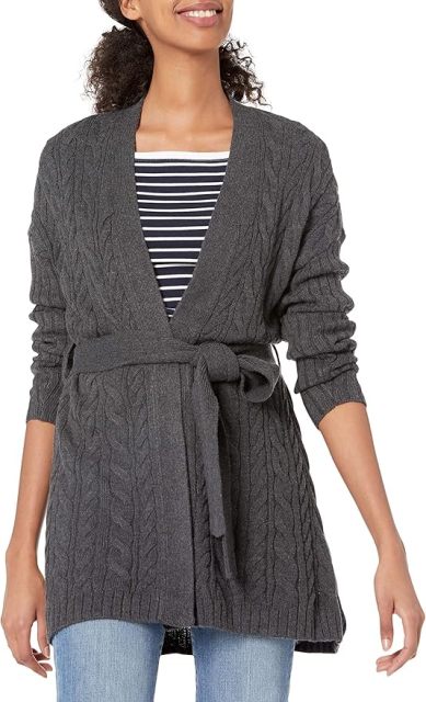 Custom Design Cable Knit Belted Cardigan in Black – ODM/OEM Women’s Cardigan Manufacturer | Jubaodi