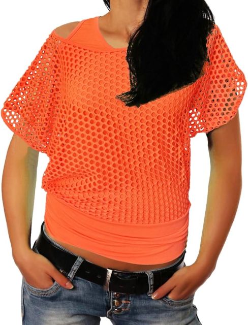 Custom Tailor-made Cut-Out Mesh Top in Vibrant Orange – ODM/OEM Women’s Fashion Top Manufacturer | Jubaodi