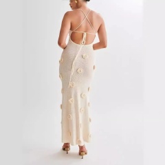 OEM ODM Ivory Floral Knitted Maxi Dress