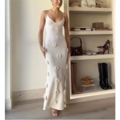 OEM ODM Ivory Floral Knitted Maxi Dress