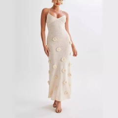OEM ODM Ivory Floral Knitted Maxi Dress