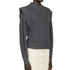 Made-to-order Grey Ribbed Knit Sweater with Shoulder Detail