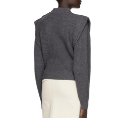 Made-to-order Grey Ribbed Knit Sweater with Shoulder Detail