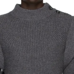 Made-to-order Grey Ribbed Knit Sweater with Shoulder Detail