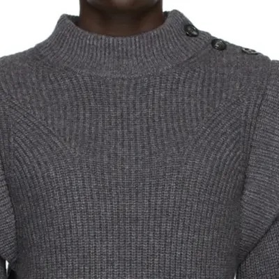 Made-to-order Grey Ribbed Knit Sweater with Shoulder Detail