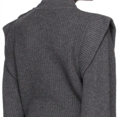 Made-to-order Grey Ribbed Knit Sweater with Shoulder Detail