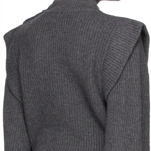 Made-to-order Grey Ribbed Knit Sweater with Shoulder Detail