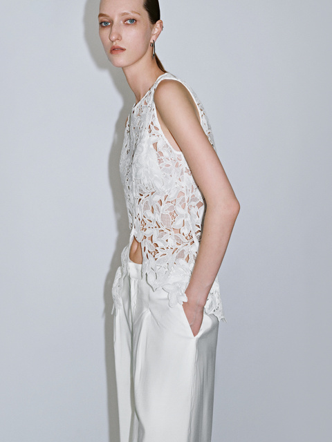 Custom White Floral Lace Top