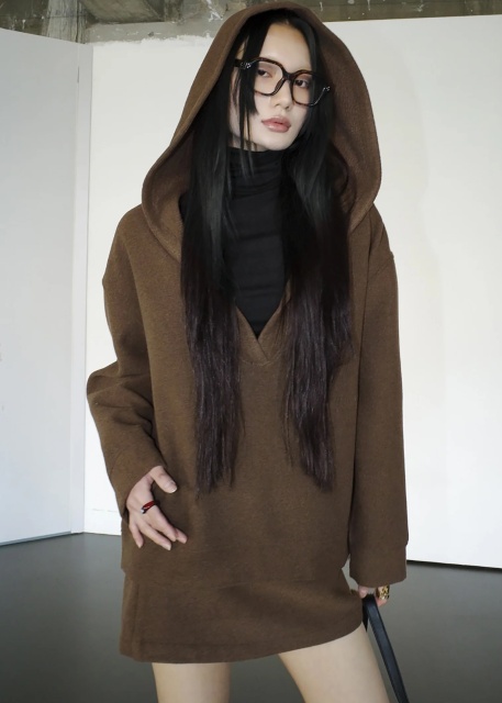 OEM ODM Brown Oversized Hooded pullover