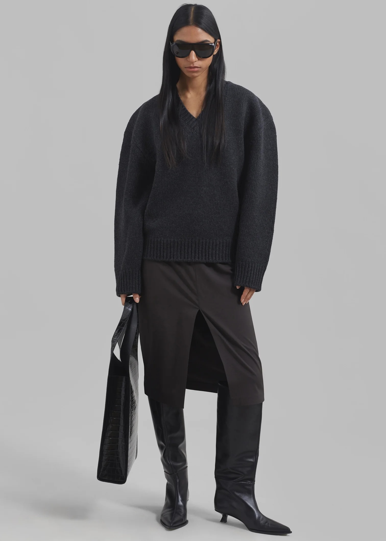 Persinalized Charcoal V-Neck Oversized Sweater