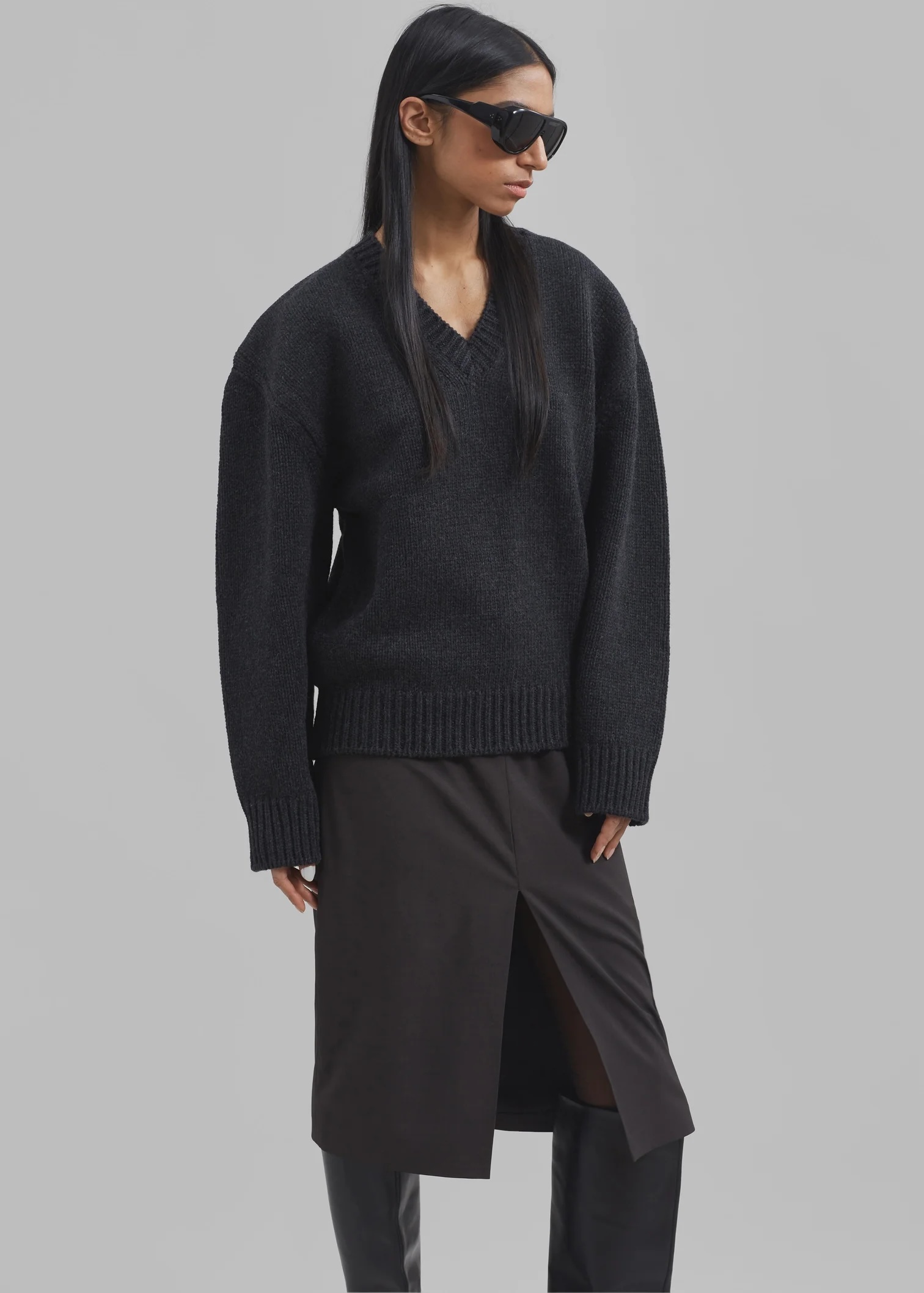 Persinalized Charcoal V-Neck Oversized Sweater
