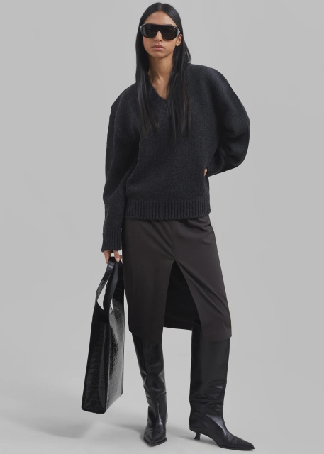Persinalized Charcoal V-Neck Oversized Sweater
