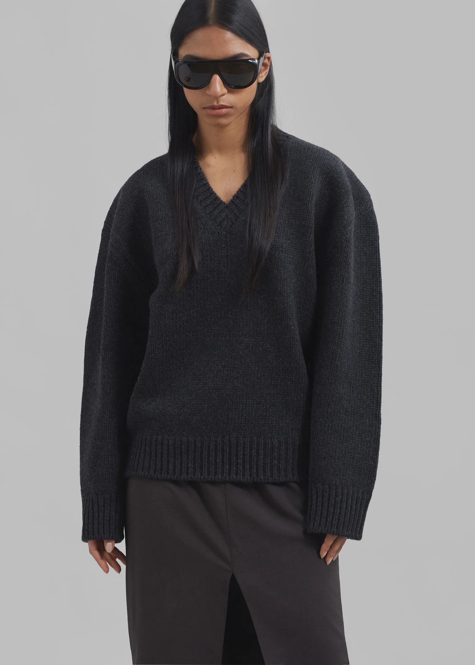 Persinalized Charcoal V-Neck Oversized Sweater