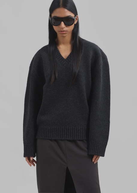 Persinalized Charcoal V-Neck Oversized Sweater