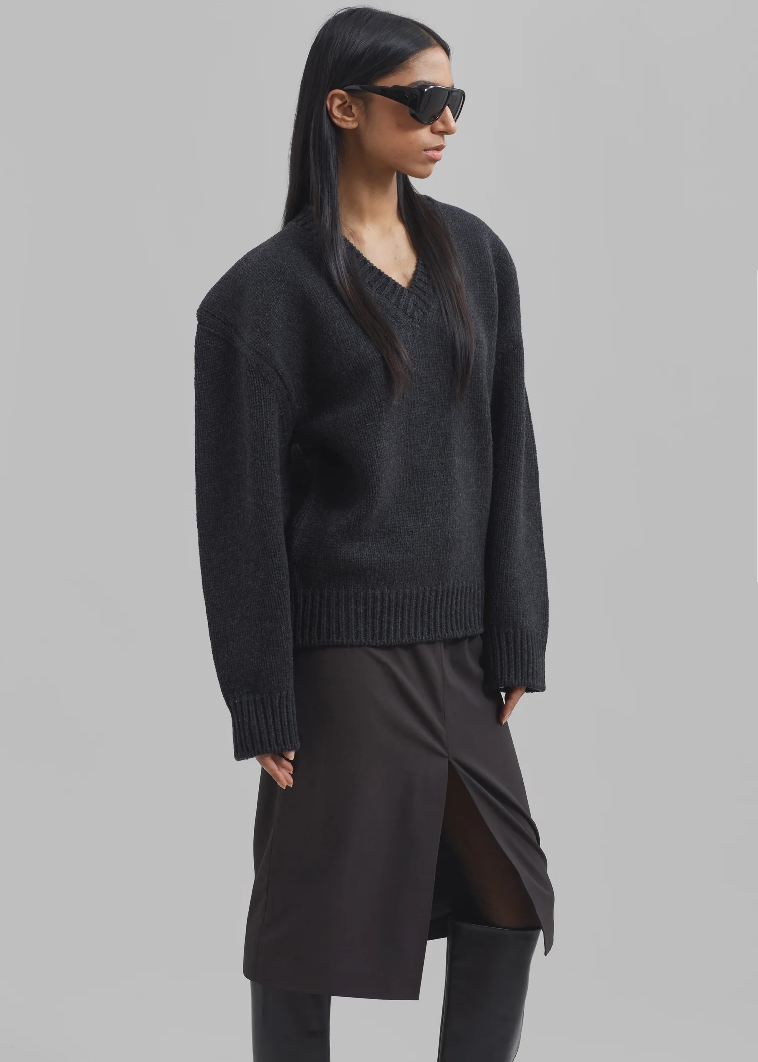 Persinalized Charcoal V-Neck Oversized Sweater