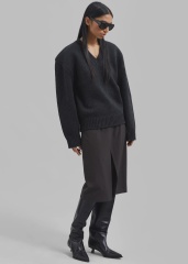 Persinalized Charcoal V-Neck Oversized Sweater