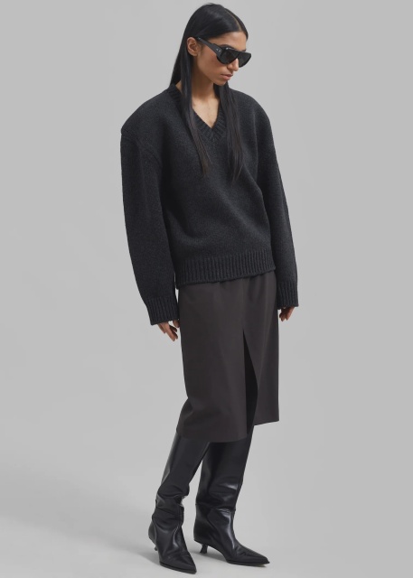 Persinalized Charcoal V-Neck Oversized Sweater