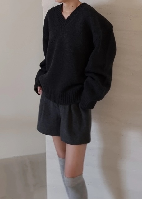 Persinalized Charcoal V-Neck Oversized Sweater