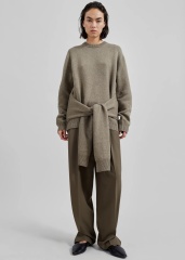 Customized Olive Knit Sweater with Tied Waist