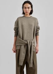 Customized Olive Knit Sweater with Tied Waist