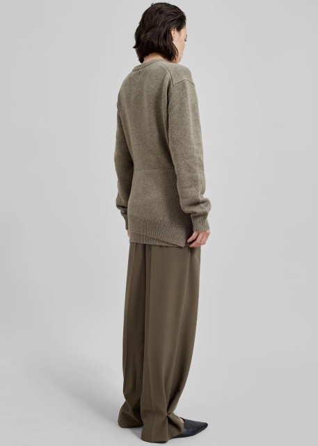 Customized Olive Knit Sweater with Tied Waist
