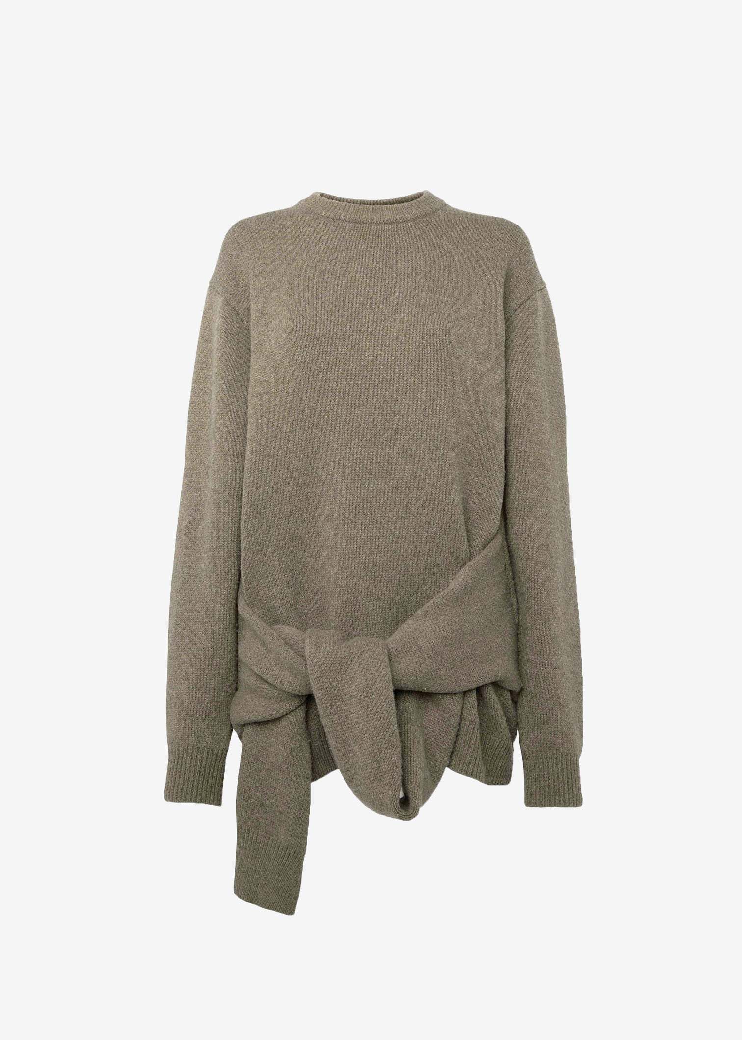 Customized Olive Knit Sweater with Tied Waist