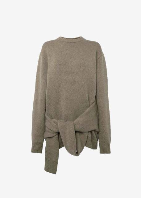 Customized Olive Knit Sweater with Tied Waist