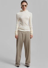 Custom Design White Ribbed Turtleneck Sweater with Thumb Holes